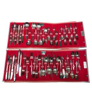 Wm A Rogers Plus Oneida 1934 Debutant Art Deco Silver Plate 52 Pc Set In Cases